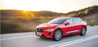  ??  ?? The Jaguar I-Pace comes to showrooms this year, boasting 384 horsepower and a zero-to-100 km/h time of 4.8 seconds, along with a range of more than 350 kilometres.
