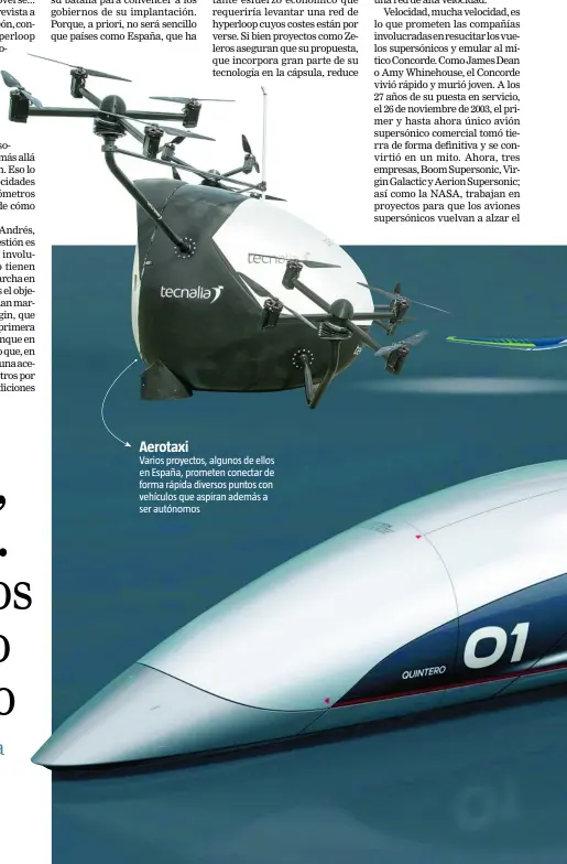  ??  ?? Aerotaxi Varios proyectos, algunos de ellos en España, prometen conectar de forma rápida diversos puntos con vehículos que aspiran además a ser autónomos