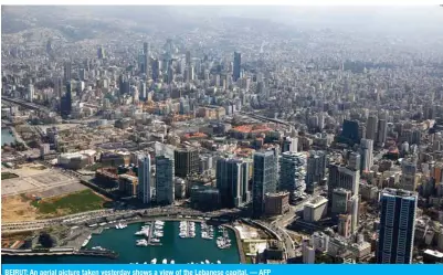  ??  ?? BEIRUT: An aerial picture taken yesterday shows a view of the Lebanese capital. — AFP