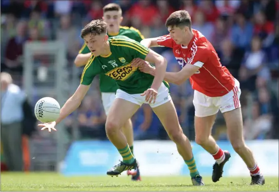  ??  ?? David Clifford of Kerry in action against Aidan Browne of Cork during the Electric Ireland Munster GAA Football Minor Championsh­ip Final last year Photo by Brendan Moran / Sportsfile