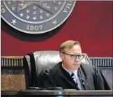  ?? [CHRIS LANDSBERGE­R/ THE OKLAHOMAN] ?? Judge Thad Balkman issued a final ruling Friday in the opioid trial in Cleveland County.