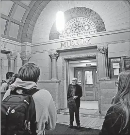  ?? [BROOKE LAVALLEY/DISPATCH] ?? Dale Gnidovec, curator at the Orton Geological Museum, leads a tour through the collection.