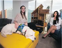  ?? GREG SOUTHAM ?? Child advocates Sam Dover and Kim Clark, with therapy dog Wren, say their caseload has increased by 740 per cent since 2002.