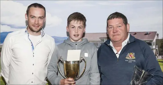  ??  ?? Dundalk Intermedia­te Scratch Cup winner Declan Curtin with Martin Lambe (Martin Lambe Plant Hires sponsor and Vice Captain Gerry Byrne.