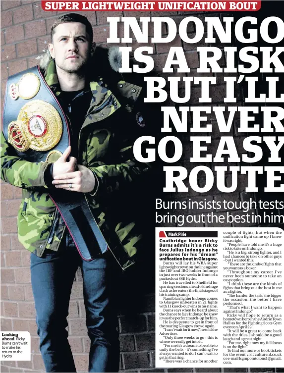  ??  ?? Looking ahead Ricky Burns can’t wait to make his return to the Hydro