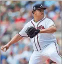  ?? John Bazemore / The Associated Press ?? Atlanta starting pitcher Bartolo Colon works in the second inning of Sunday’s game against the San Diego Padres.