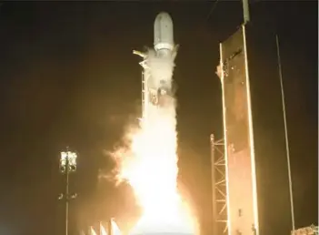  ?? COURTESY ?? A SpaceX Falcon 9 launches on the 200th successful liftoff for the workhorse rocket on Thursday from Kennedy Space Center’s Launch Pad 39-A on a mission to send 53 Starlink satellites in to orbit.