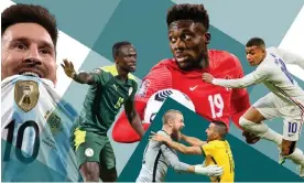  ?? Getty/Reuters/Rex ?? (Clockwise from left) Argentina’s Lionel Messi; Sadio Mané of Senegal; Canada’s Alphonso Davies; Kylian Mbappé of France; Australia’s Andrew Redmayne and Aziz Behich. Composite: