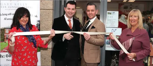  ??  ?? Mike and Paul from Funky Fashion Frolics were the guests of honour at the opening of the new pop up charity shop for the Gary Kelly Cancer Support Centre. Anne Finnegan and Anne Tracey are also pictured at the Dyer Street premises.