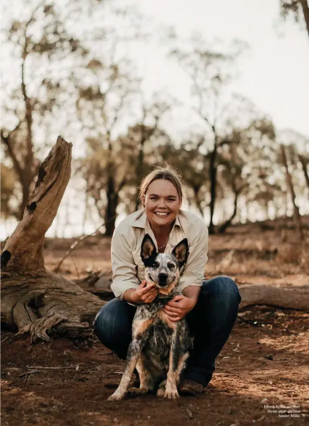  ??  ?? Emma Ayliffe with her three-year-old blue heeler, Millie.