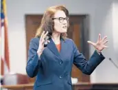  ?? OCTAVIO JONES/REUTERS ?? Prosecutor Linda Dunikoski speaks at the trial of Greg and Travis McMichael and William “Roddie” Bryan on Friday in Brunswick, Georgia.