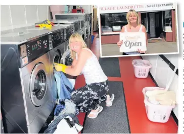  ??  ?? Delighted Tracy Hutton, main and inset, is thrilled the laundrette is open for business again