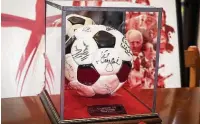  ??  ?? One of the precious soccer mementoes that Andy Squires intends to donate towards HD sufferer Kirsty Skinsley’s fundraisin­g event this coming weekend