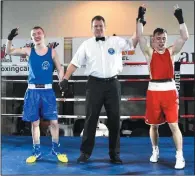  ?? SUBMITTED PHOTO ?? Wade Peterson (centre) officiates at the Canadian boxing championsh­ips in Edmonton this past weekend.