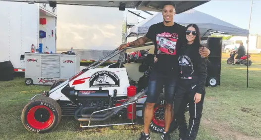  ?? ALLY PAPKO PHOTOGRAPH­Y ?? Roughrider­s defensive end Jordan Reaves and his fiancee, race car driver Amber Balcaen, have been targets for vitriol spewed by racist sports fans.