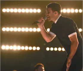  ?? Chris Pizzello/Invision/AP ?? Sam Hunt performs at the 49th annual CMA Awards at the Bridgeston­e Arena on Wednesday, Nov. 4, 2015, in Nashville, Tenn.