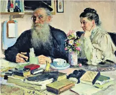  ?? ?? Ilya Repin’s 1907 portrait shows Leo Tolstoy with his wife Sophia at his family estate