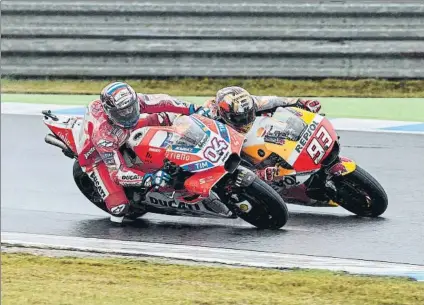  ?? FOTO: FRIEDEMANN KIRN ?? La pretempora­da ha dictado que Dovizioso y Márquez llegan bien preparados Más fuertes con las nuevas Honda y Ducati