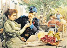  ??  ?? Social drink and a smoke: ‘In the Tavern Garden’ by the Austrian Felician Myrbach, 1896