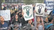  ?? KARL MONDON — BAY AREA NEWS GROUP ARCHIVES ?? Gun-control advocates will march Saturday as Prospect High School students did on March 14in Saratoga.