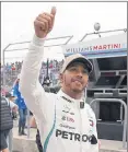  ?? DARREN ABATE — THE ASSOCIATED PRESS ?? Driver Lewis Hamilton can clinch the F1 title at today’s U.S. Grand Prix.