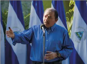  ?? JORGE TORRES/EFE FILE PHOTOGRAPH ?? The president of Nicaragua, Daniel Ortega, speaks with the media on Nov. 5 2017 during the Nicaraguan municipal elections in Managua, Nicaragua. The Trump administra­tion announced it has placed sanctions on three top Nicaraguan officials it accused of...