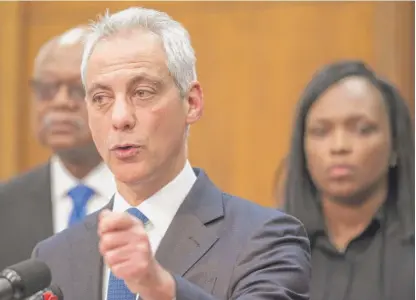  ?? SUN- TIMES FILE PHOTO ?? Mayor Rahm Emanuel, shown with CPS CEO Janice Jackson and Board of Education President Frank Clark.