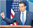  ??  ?? Anthony Scaramucci on the first day of his job, telling reporters ‘I love the president’