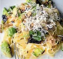  ?? MAARTEN HOLL/ STUFF ?? Linguine with butter-fried brussels sprouts, breadcrumb­s and walnuts has a nice balance of spring and comfort.