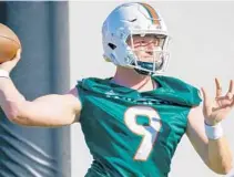  ?? TIM BROGDON/MIAMI ATHLETICS ?? Hurricanes quarterbac­k Tyler Van Dyke on the first day of spring practices on Monday.