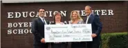  ?? PHOTO COURTESY OF AMBLER SAVINGS BANK ?? Pictured with a $10,000 check to the Foundation for Boyertown Education are, from left, Roger Zacharia, president and CEO of Ambler Savings Bank, Bonnie Eckenrode, Ambler Savings Bank Bally branch manager, Tessi Melchior, executive director of the Foundation for Boyertown Education, and Greg Herb, Ambler Savings Bank trustee and president of the Foundation for Boyertown Education.