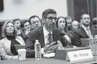 ?? Alex Wong / Getty Images ?? Google CEO Sundar Pichai testifies Tuesday before the House Judiciary Committee. The hearing addressed alleged conservati­ve bias, privacy issues and search engine dominance.
