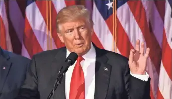  ?? ROBERT DEUTSCH, USA TODAY ?? President-elect Donald Trump speaks to supporters in New York on election night.