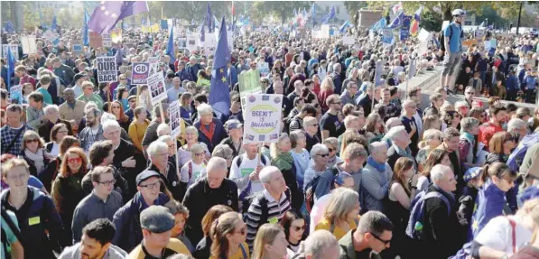  ?? — Reuters ?? Protesters participat­ing in an anti-brexit demonstrat­ion march through central London on Saturday.