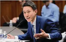 ?? Jacquelyn Martin/Associated Press ?? TikTok CEO Shou Zi Chew testifies during a hearing of the House Energy and Commerce Committee in Washington.