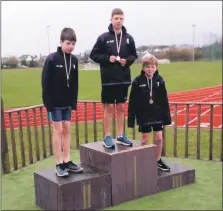  ?? ?? Individual race winners and fastest S1 boys’ team - Freddie Lucas (gold), Thomas Morgan-Lee (silver) and Finlay Jessop (bronze).