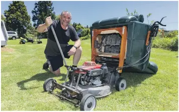  ?? ?? Adlam bought the reclining chair off Facebook Marketplac­e and welded it to a mower he had in the shed.