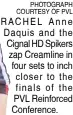  ?? PHOTOGRAPH COURTESY OF PVL ?? RACHEL Anne Daquis and the Cignal HD Spikers zap Creamline in four sets to inch closer to the finals of the PVL Reinforced Conference.