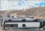  ?? Mohave County Sheriff ’s Office ?? A tour bus run by a Las Vegas-based company crashed on its way to Grand Canyon West, killing one. An Arizona fire official said that speed appeared to be a factor.