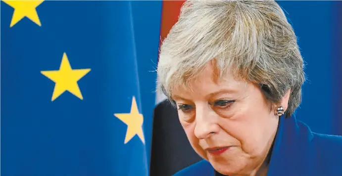  ??  ?? Britain’s prime minister, Theresa May, leaves a press conference last week in Brussels.