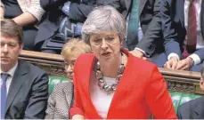  ?? FOTO: HOUSE OF COMMONS/PA WIRE/DPA ?? Der nächste Versuch ist gescheiter­t: Theresa May bei ihrer Rede nach der Abstimmung im britischen Unterhaus.