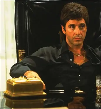  ??  ?? Al Pacino as Tony Montana a Cuban immigrant determined to make his fortune among the drug cartels of Miami in Scarface on Thursday on ITV4 at 11.40pm