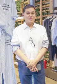  ??  ?? Suyen Corporatio­n chairman Ben Chan with a look from Japanese streetwear brand Ethosens: “(Assembly carries) fashionabl­e street brands appreciate­d by people in the creative industry who are up and against the branded fashion.”