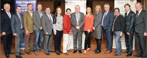  ??  ?? Pat Heavey from the Parkview Hotel, Cllr Shay Cullen, Dr Brendan Cuddihy from Wicklow Hospice Foundation, Cllrs Christophe­r Fox and John Snell, Evanne Cahill and Bill Porter from the hospice, Cllr Pat Fitzgerald, Laura Wood from East Coast Radio,...