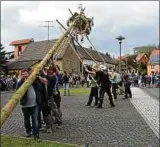  ??  ?? Beim Fichtenset­zen zu Himmelfahr­t gibt in Mellingen der Zeremonien­meister den Takt an. Mehr Bilder im Netz: www.ta-weimar.de Foto: Michael Baar