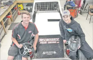 ?? PHOTO / PAUL TAYLOR ?? Young drivers Cameron Swift (left) and Regan Penn will make their debuts for the Meeanee Maulers stockcar team tonight.
