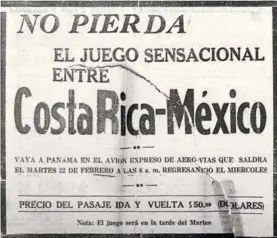  ?? CORTESÍA DE IVÁN MOLINA. ?? El 20 de febrero de 1938, en el Diario de Costa Rica, se publicó este aviso de Aerovías.