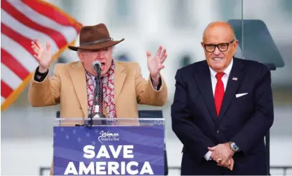  ?? Photograph: Jim Bourg/Reuters ?? John Eastman, left, and Rudy Giuliani address Donald Trump’s ‘Save America’ rally on 6 January 2021.