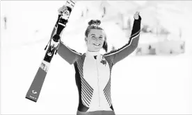  ?? CHUNG SUNG-JUN GETTY IMAGES ?? Gold medallist Mollie Jepsen celebrates after winning the Alpine Skiing - Women's Super Combined, Standing during day four of the Pyeongchan­g 2018 Paralympic Games.