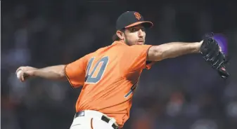  ?? Ben Margot / Associated Press ?? Madison Bumgarner has been a mainstay of the Giants’ rotation since 2010, with six straight seasons of 31 or more starts and 200 innings pitched. His record is 110-83 with a 3.03 ERA.
